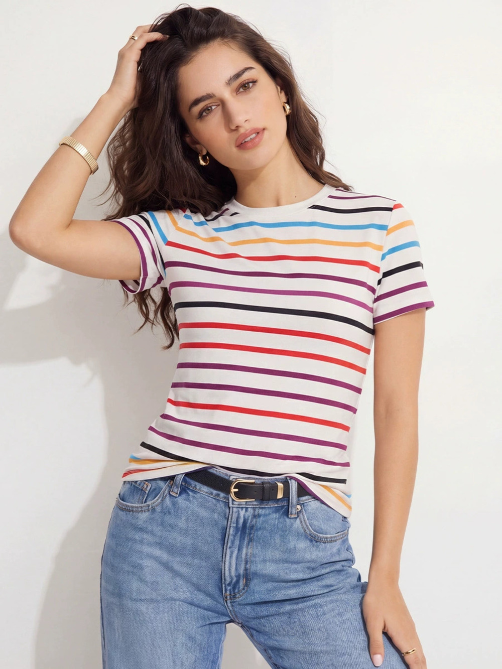 ZARA Striped Summer Russian Fashion Slim Fit Short Sleeve Tee Shirt
